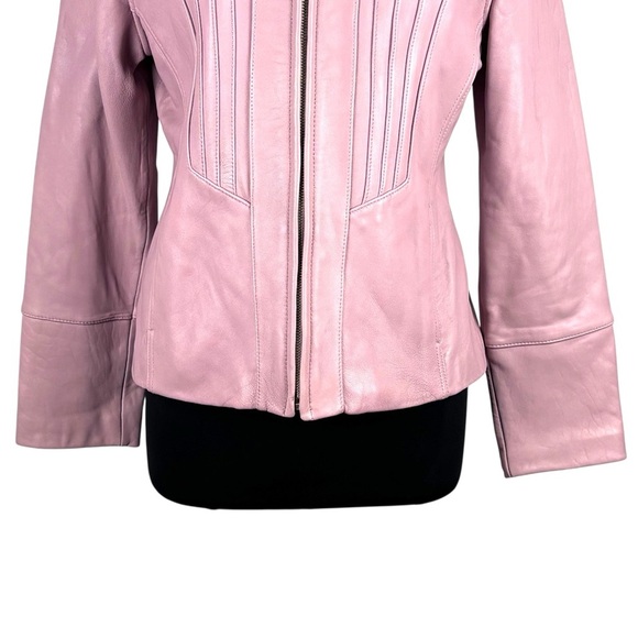 AVANTI LIGHT PINK LEATHER ZIP FRONT TAILORED COLLARED BLAZER Y2K JACKET - Picture 10 of 16